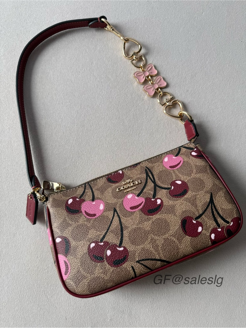 NWT Coach Nolita 19 Cherry Print Tan/Gold Graduation Gift Set+One Chain Extender - Picture 3 of 15